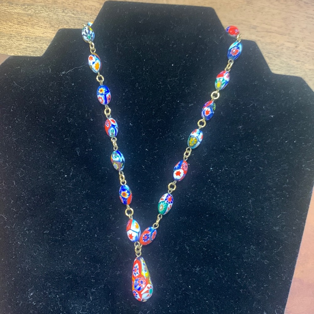 Millefiori glass bead necklace 8.5” drop
